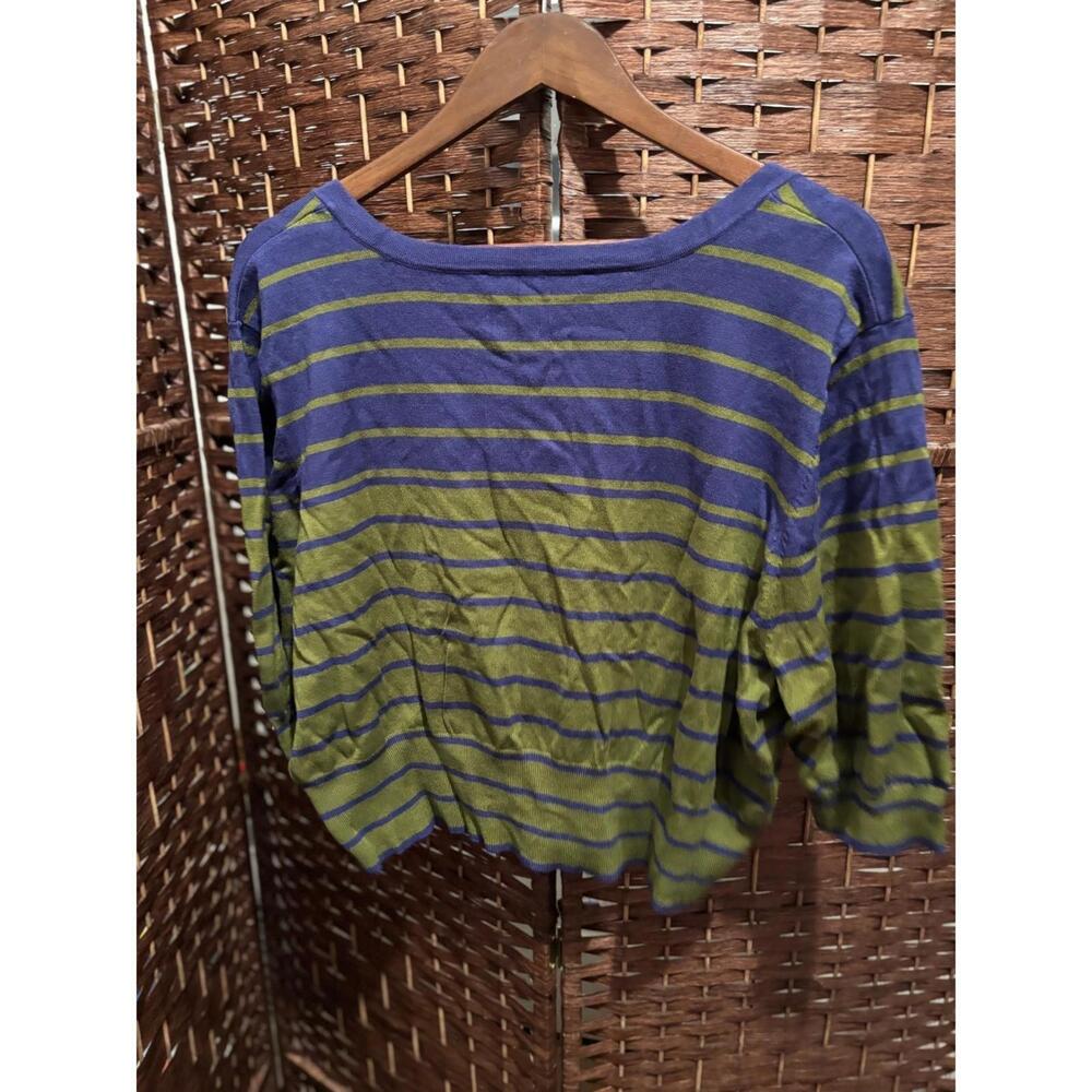 Ashley Stewart Cardigan Womens 26 Striped Button Front 3/4 Sleeve Knit Top